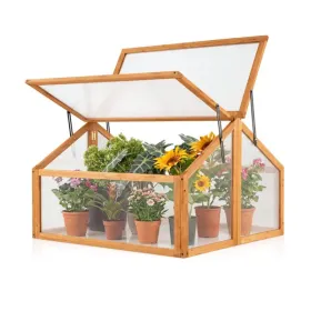 Fir Wood Garden Greenhouse With Dual Adjustable Roof Vents, Portable Cold Frame For Extending Growing Season (Option: Defaulttitle)