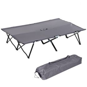 Outsunny 2 Person Folding Camping Cot for Adults, 50" Extra Wide Outdoor Portable Sleeping Cot with Carry Bag, Elevated Camping Bed, Beach Hiking (Color: AS PIC)